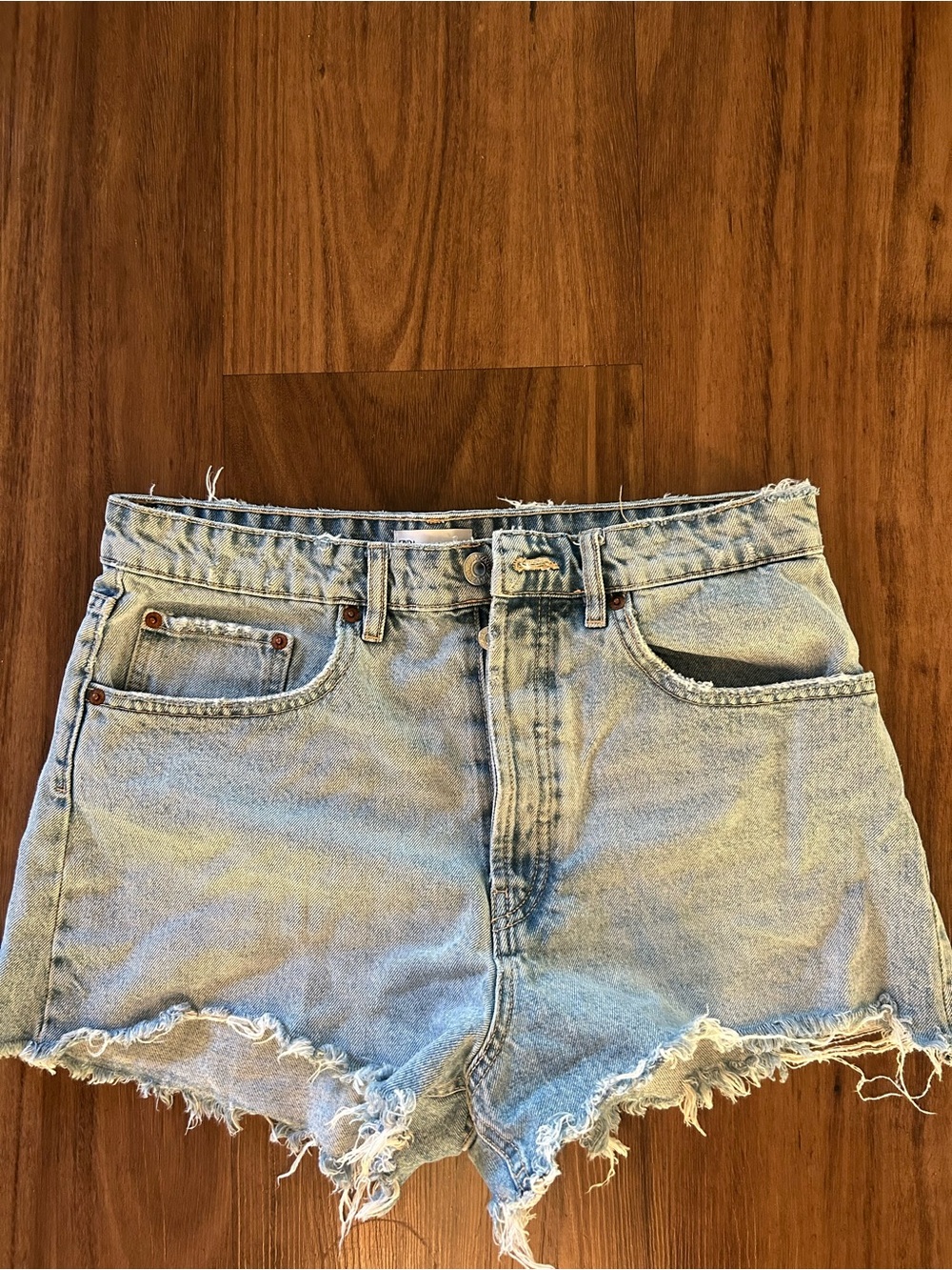 Zara Light Blue Distressed Denim Shorts